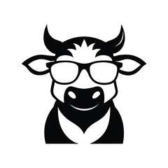 Obraz premium Cow Wearing Sunglasses icon of silhouette vector illustration on white background