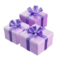 Three lavender gifts with purple ribbons a delightful present trio