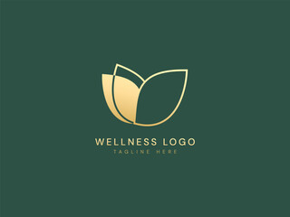 Wellness and SPA luxury gold premium with lotus flower shape logo vector design concept. Abstract lotus flower logotype symbol for wellness business, SPA, healthcare, cosmetics, hotel, medical care.