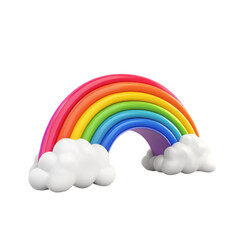 Colorful rainbow arch in fluffy white clouds a happy playful scene
