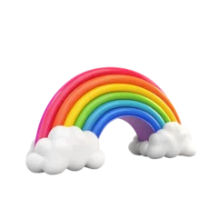 Colorful rainbow arch in fluffy white clouds a happy playful scene