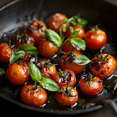 blistered tomatoes on olive oil