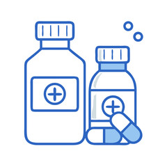 Medicine Bottles with Pills Icon Representing Pharmaceutical Drugs and Treatment
