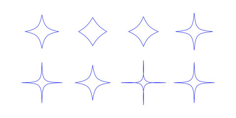 Simple Sparkle Star Icon Set, Starburst Outline Vector with Twinkle and Glowing Star Shapes, Minimal Star Symbols