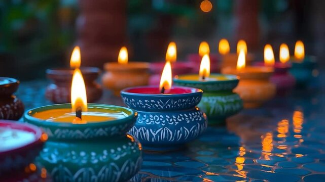 Vibrant Oil Lamps Illuminating a Festive