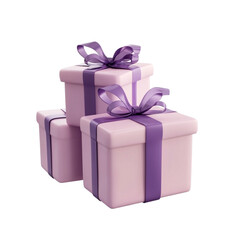 Three pink gifts with purple ribbons stacked together a lovely present