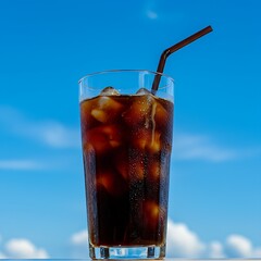 Iced coffee with blue sky background
