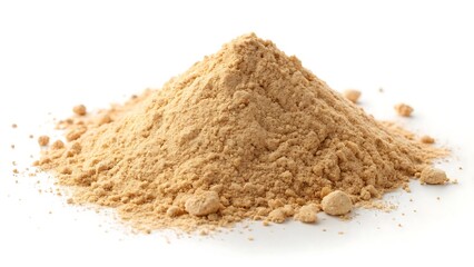 Pile of maca powder on white background natural superfood ingredient