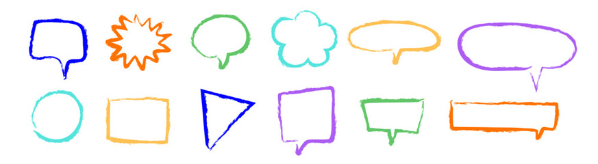Set of Colorful speech bubbles in Hand-drawn style , chatting box, message box outline cartoon elements vector illustration