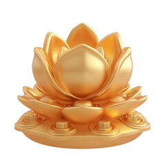 Golden lotus flower with small golden objects inside a decorative base