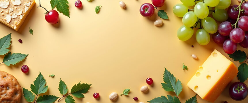 Photo realistic cheese and grapes icon with copy space for infographics, perfect for showcasing food pairings, dinner ideas, and culinary insights.