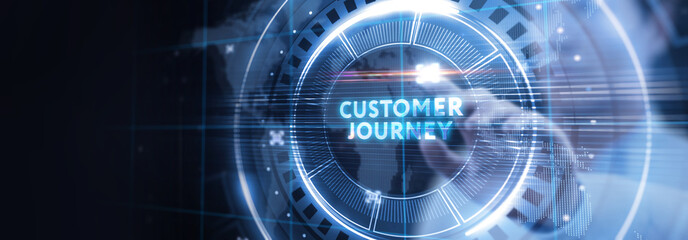 Inscription Customer journey on the virtual display. Business Technology Internet and network concept.
