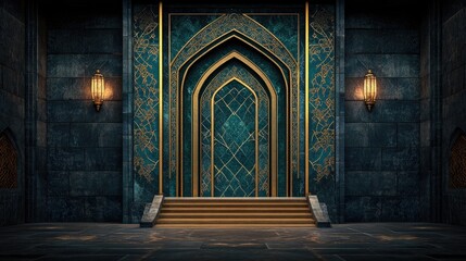 Obraz premium Grand entrance with teal door and golden details