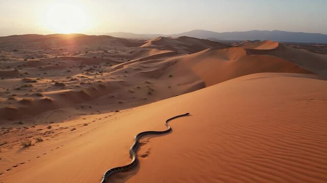 Snake on desert dune at sunrise.  Possible use Nature photography