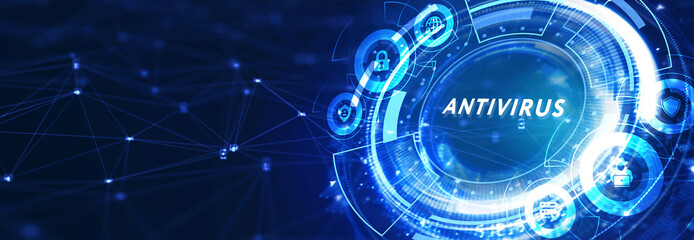 Antivirus Cyber security Data protection Technology concept on virtual screen. 3d illustration