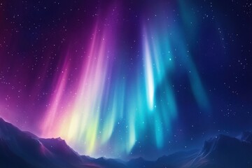 Mesmerizing fantasy night sky featuring vibrant blues and purples, stunning aurora lights, and a beautiful watercolor cosmic backdrop with shimmering stars. Perfect for dreamlike themes