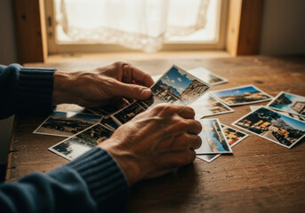 Person holding a Polaroid camera, capturing a vibrant sunset silhouette at the beach.