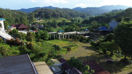 Aerial view of the countryside with vast rice fields at the Malino tourist attraction