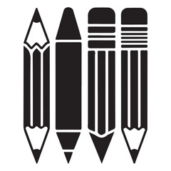 Pencil icon silhouette and line, outline, vector of black silhouette of pencil 
