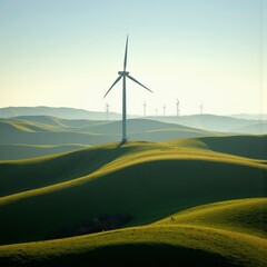 Fototapeta premium Wind turbine generating clean energy in green landscape 