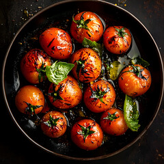blistered tomatoes on olive oil