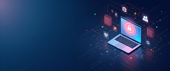 Fototapeta premium Modern Digital Illustration of AI Knowledge Management Solutions for Data Curation and Intelligent Access to Organizational Information - Photo Stock Concept with Empty Space