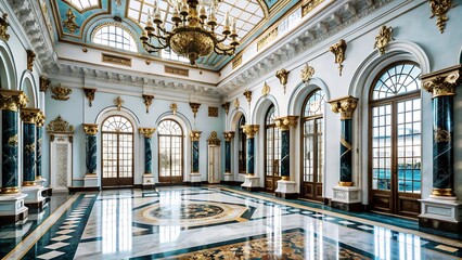 Obraz premium Grand Palace Ballroom with Marble Floor and Gold Accents