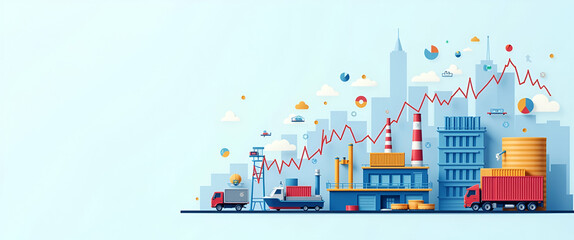 Naklejka premium Visualize Economic Slowdown: Tariff Impact on Industrial Output, Consumer Activity Decline, and Market Contraction in Key Sectors - Photo Stock Concept with Left Space