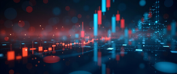 Obraz premium Futuristic Financial Data Visualization: Abstract Stock Market Trends with Glowing Graphs and Advanced Design - Perfect for Photo Stock Concepts with Space for Customization