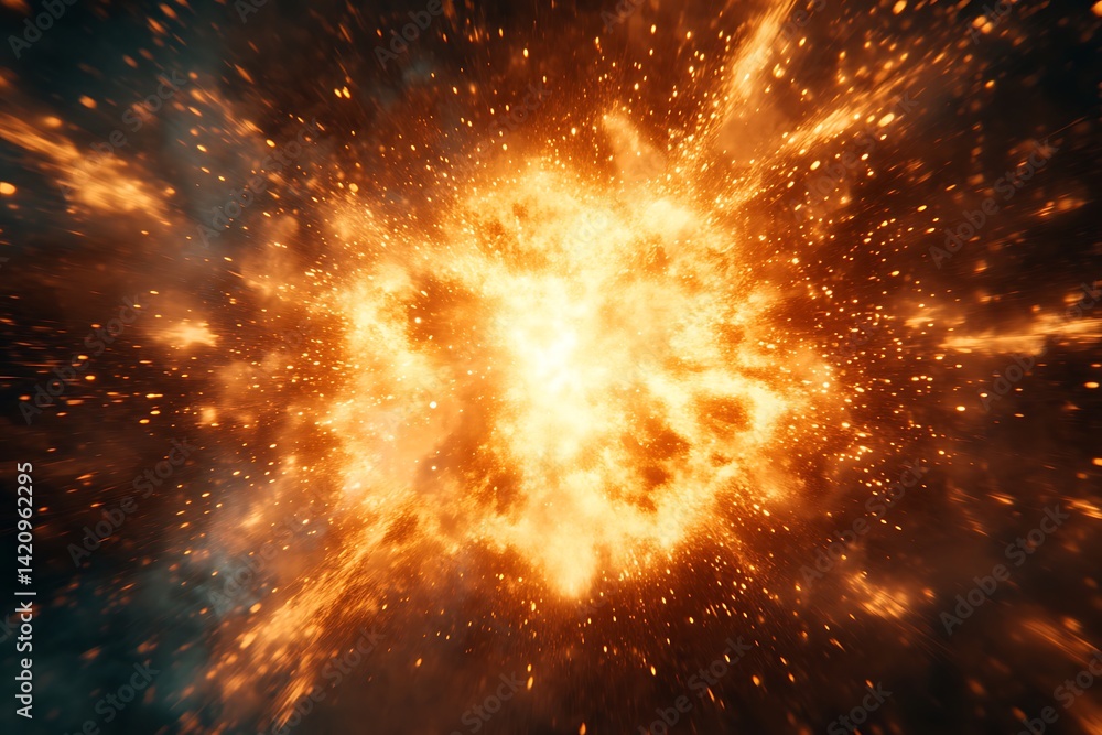 Poster exploding fireball in space