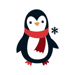 Fototapeta premium Vintage Penguin in Scarf with Snowflakes Graphic T-Shirt Design