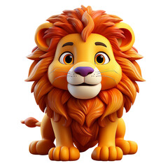 Cute Cartoon Lion Character with Bright Orange Mane and Big Smile, isolated on transparent background