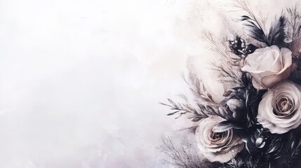 Elegant Arrangement of Soft Roses and Delicate Foliage on White Background