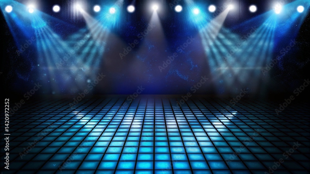 Aufkleber abstract futuristic background of blue empty stage arena stadium spotlgiht stage background with glo