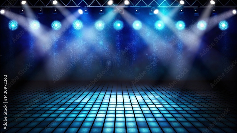 Poster abstract futuristic background of blue empty stage arena stadium spotlgiht stage background with glo