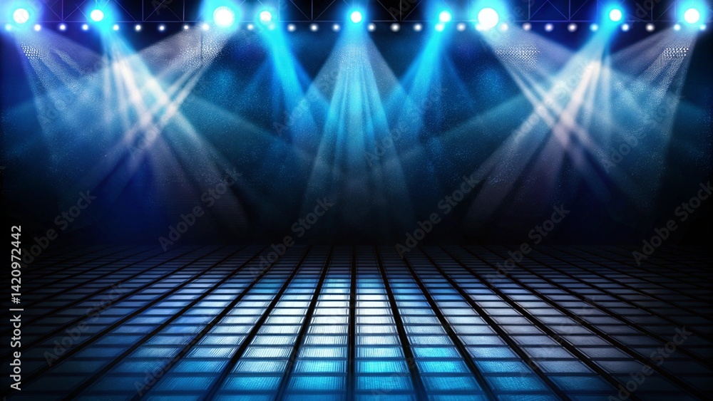 Aufkleber Abstract futuristic background of blue empty stage arena stadium spotlgiht stage background with glowing lights and digital atmosphere for event, concert, or virtual show design concept