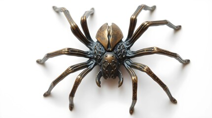 Distinct split cast bronze spider on a white background. Antique patina finish, divided sections, bold areas.