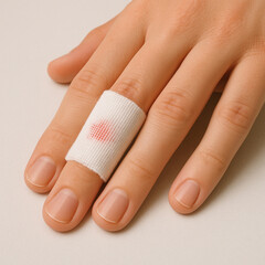 A hand with a clean bandage on the index finger