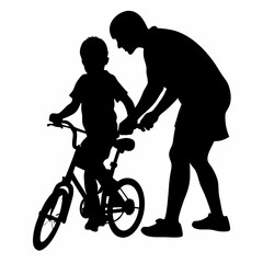 Fototapeta premium Father Teaching Son To Ride Bicycle Silhouette Vector Illustration Stock Image