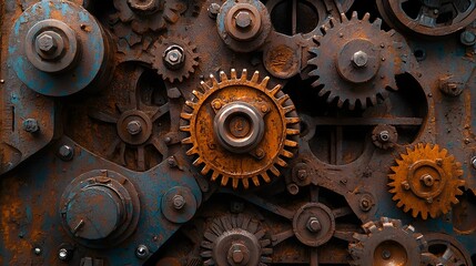 Intricate Gears and Wheels of an Industrial Engine Mechanism