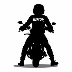 Biker Silhouette With Motorcycle Rear View Isolated On White Background