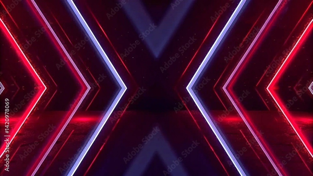 Poster Background wall with neon lines and rays. Background of an empty dark corridor with neon light. Abstract background with lines and glow, futuristic tunnel, vibrant lighting, digital atmosphere