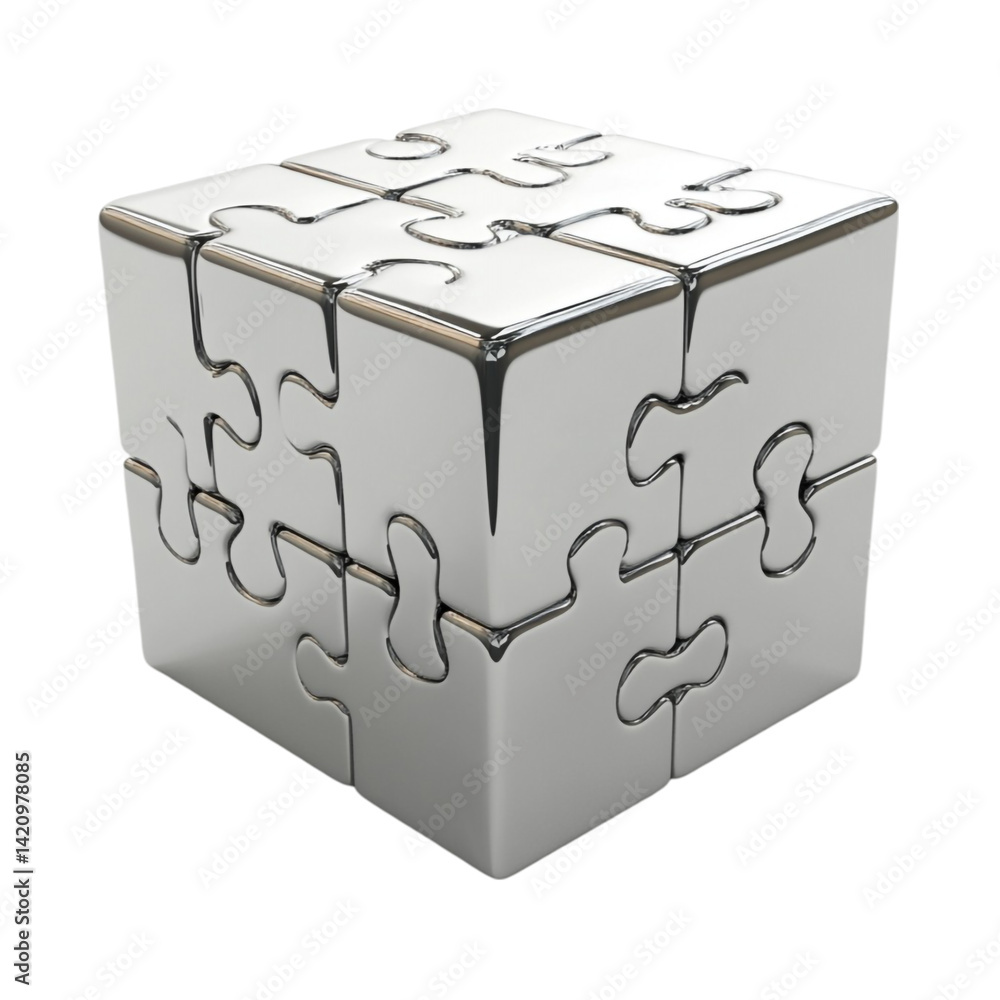 Poster metallic puzzle cube solution teamwork unity collaboration