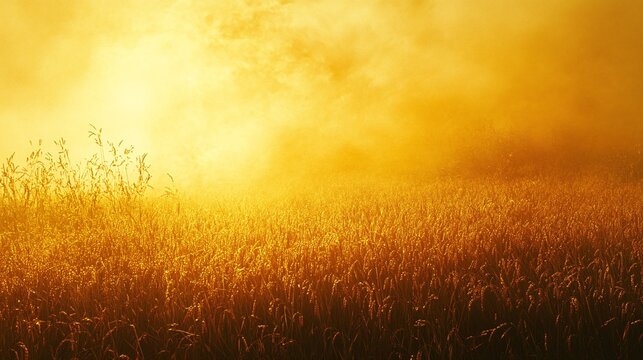 Open rice paddy field glowing gold during late morning sun texture background