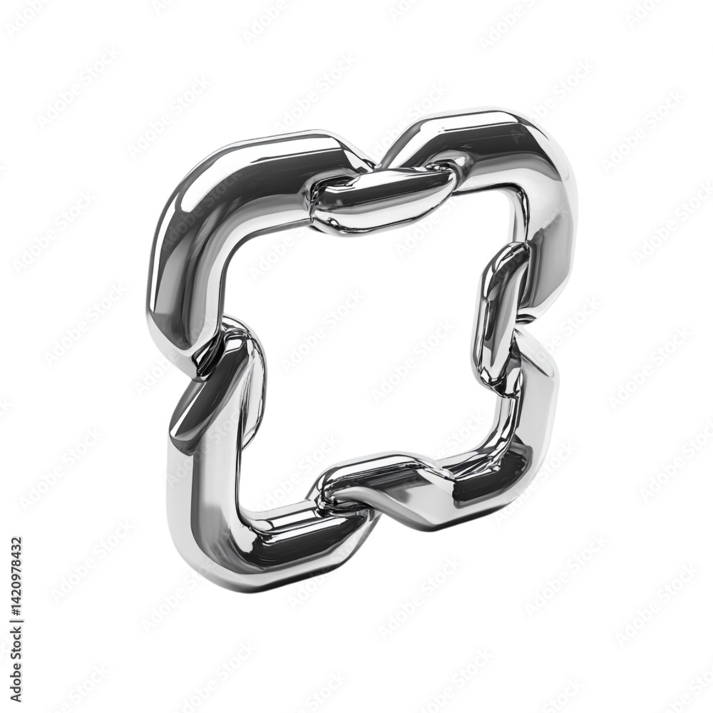 Poster shiny metallic chain links forming a square shape on a striped background