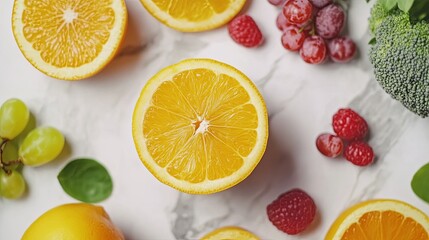 Fresh assortment of colorful fruits and vegetables, celebrating natural health and vitality.