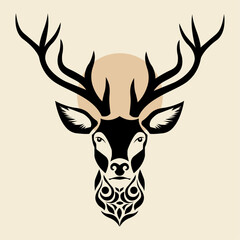 Fototapeta premium Black Deer Head Tribal Vector Art – Majestic Stag Silhouette Design