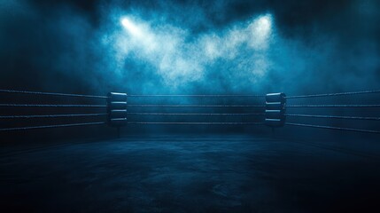 Dramatic and enigmatic boxing ring shrouded in mystique bathed in theatrical light