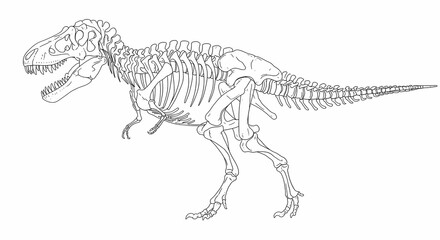Tyrannosaurus Rex Skeleton Illustration on White Background - Anatomy and Paleontology