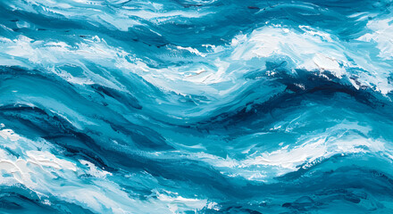 Abstract Blue Ocean Waves Painting Textured Impasto Artwork Coastal Seascape Background